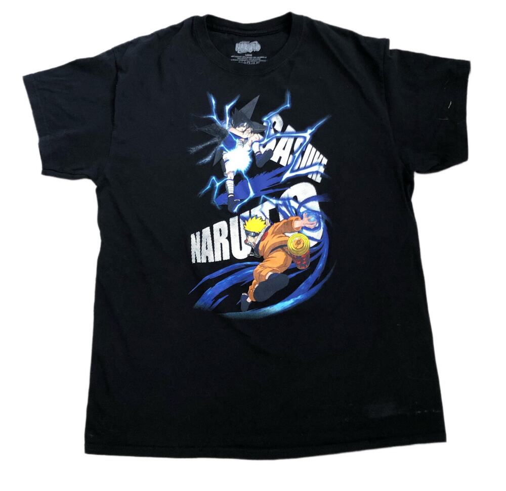 VTG 2002 NARUTO vs Sasuke Black Men's Size L T Shirt Anime Shonen Jump Y2K